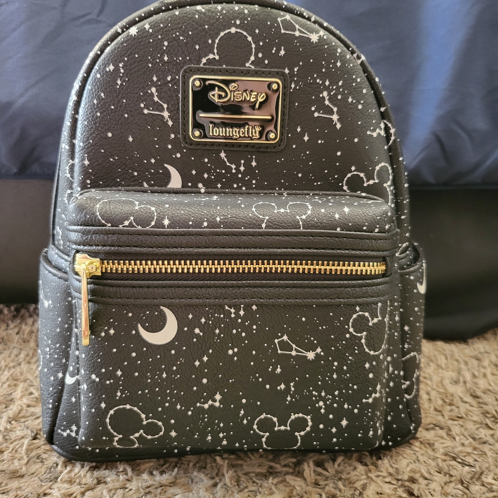 Disney Loungefly Black Mickey Mini Backpack with Constellation Design Glows